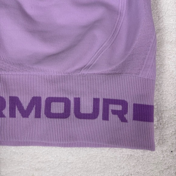 Under Armour Womens Sports Bra Large Lavender Seamless Low Long Racerback Gym - Picture 6 of 11